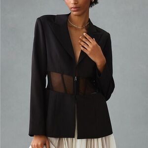 New! Anthropologie Black Structured Blazer Sheer Corset Waist Mesh 51831